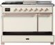 Ilve® Majestic III 48" Antique White Pro Style Dual Fuel Liquid Propane Range with 5 Black Brass Burners and Copper Trim-4