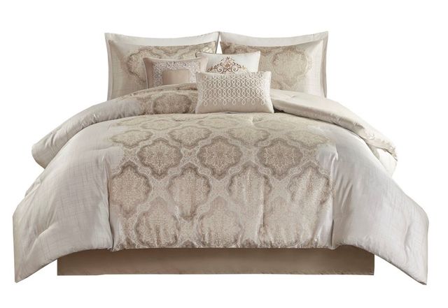 Olliix by Madison Park Mariella 7 Piece Ivory Queen Jacquard Comforter Set-0