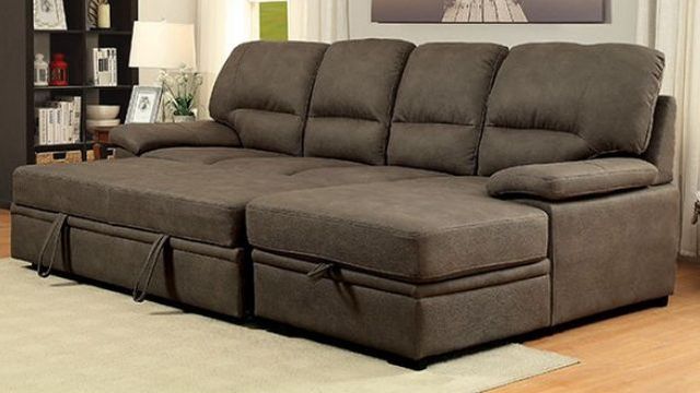 Furniture of America® Alcester 2-Piece Brown Right-Arm Facing Pullout Sleeper Sectional and Chaise-1