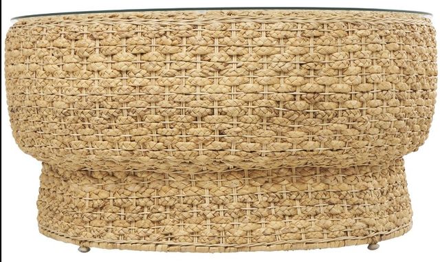 Deco Marche Brown Rattan Woven Tapered Coffee Table with Glass Top-1