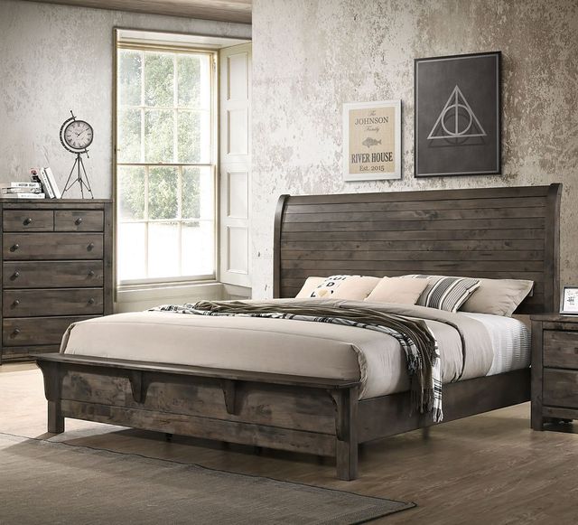 New Classic® Home Furnishings Blue Ridge 5-Piece Gray Queen Sleigh Bedroom Set Mirror, Chest, and Nightstand-1