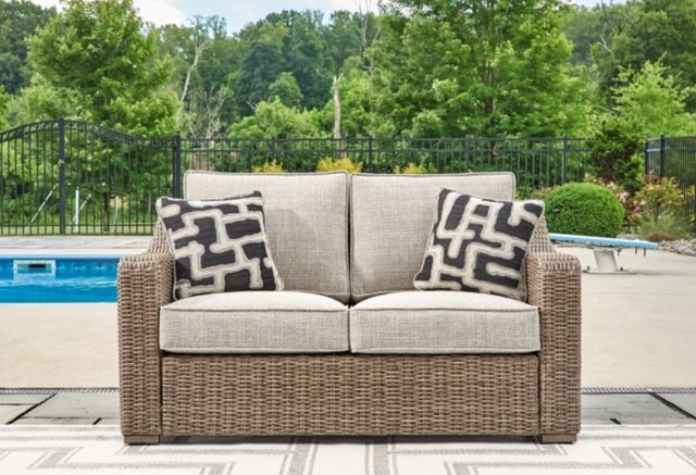 Signature Design by Ashley® Beachcroft Beige/Brown Aluminum/Resin Outdoor Loveseat with Cushion-4