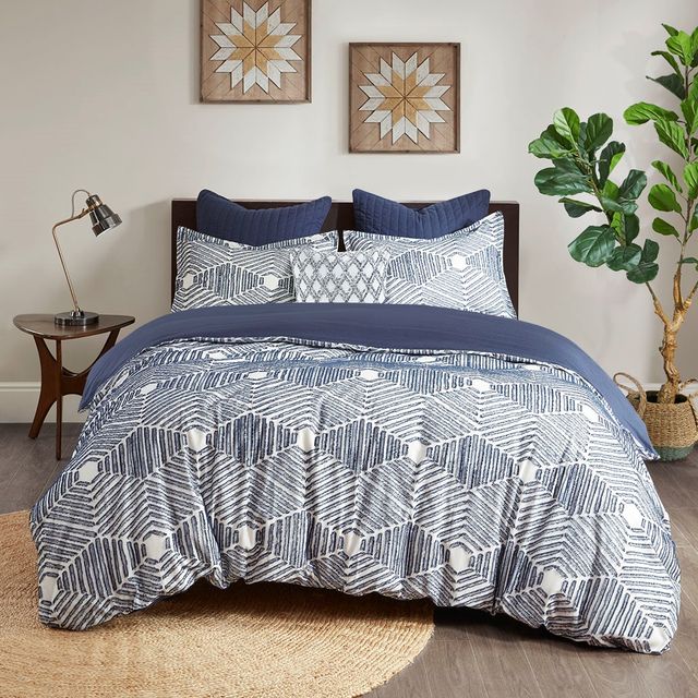 Olliix by INK+IVY Navy Full/Queen Ellipse Cotton Jacquard Comforter Set-2