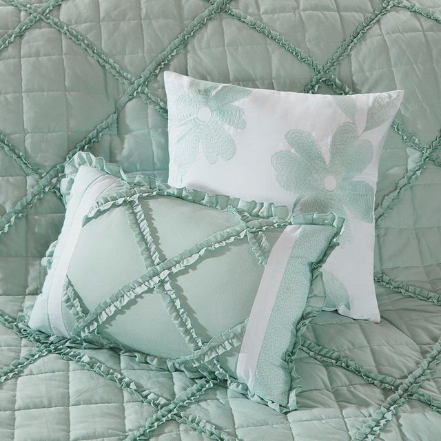 Olliix by Madison Park 9 Piece Seafoam Queen Mindy Cotton Percale Comforter Set-3
