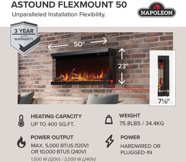 Napoleon Astound™ FlexMount Series 50'' Black Wall Mounted Electric Fireplace-3