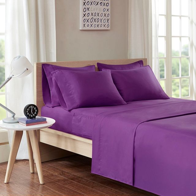 Olliix by Intelligent Design Purple Queen Microfiber Sheet Set with Side Storage Pockets-2