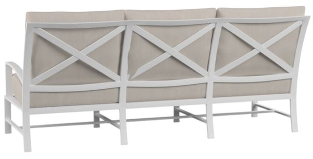 Sunset West Bristol Satin White Aluminum Outdoor Sofa with Canvas Flax Cushion-2
