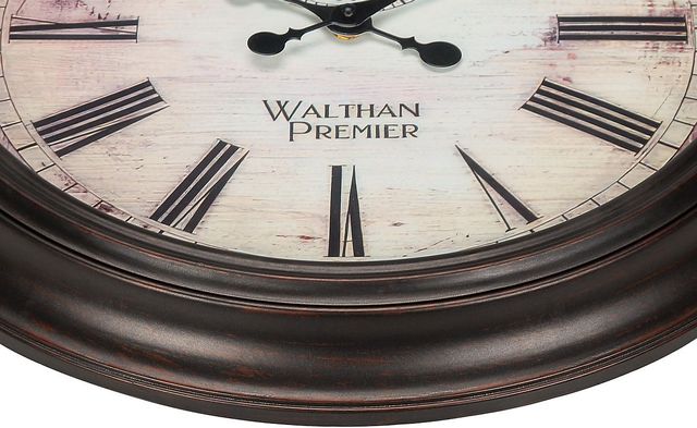Monarch Specialties Inc. Brown 20" Round Wall Clock with Roman Numerals on Distressed Beige Backgrou-1