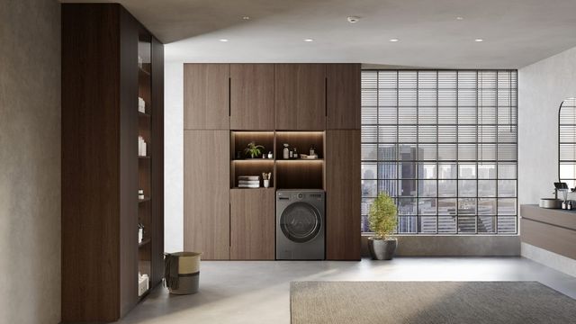 front view of the LG washer dryer combo in a contemporary laundry room