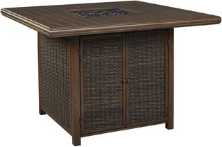 Signature Design by Ashley® Paradise Trail Medium Brown Wicker Square Bar Table with Firepit