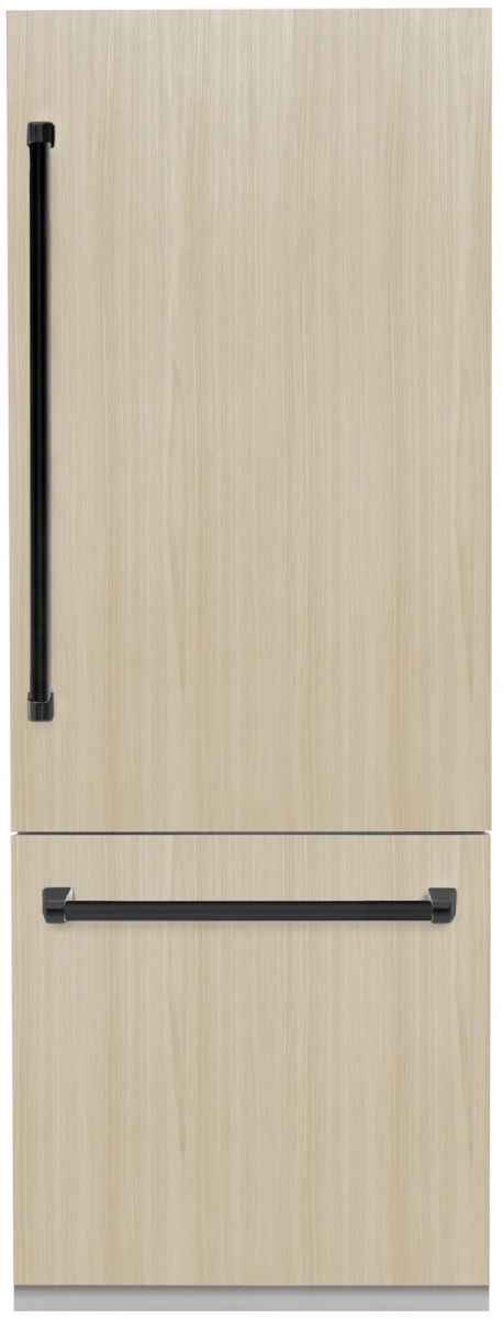 ZLINE Autograph Edition 30" 16.1 Cu. Ft. Panel Ready Built In Counter Depth Bottom Freezer Refrigerator with Matte Black Accents-0