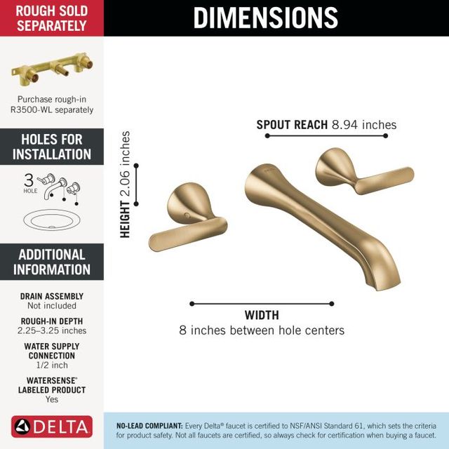 Delta Bonacci™ Lumicoat® Champagne Bronze 2-Handle Wall Mount Bathroom Faucet-3