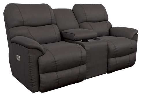 La-Z-Boy® Trouper Walnut Leather Power Reclining Loveseat with Console and Headrest-0
