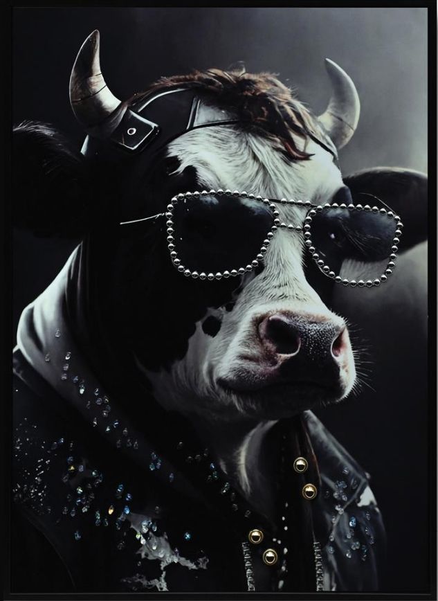 Classy Living Untamed Rockstar Cow with Studded Attitude Wall Art-0