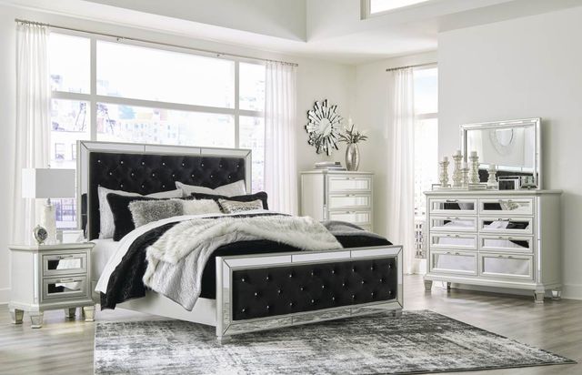 Signature Design by Ashley® Lindenfield 2-Piece Black/Silver California King Upholstered Panel Bed Set-3