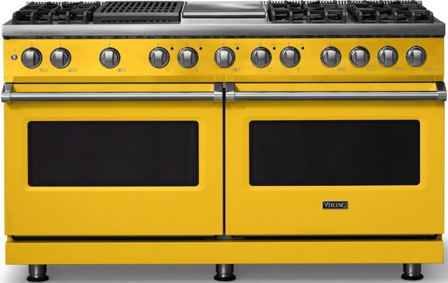 Viking® 5 Series 60" Daffodil Pro Style Dual Fuel (NG) Range with Polished Chrome Trim-0