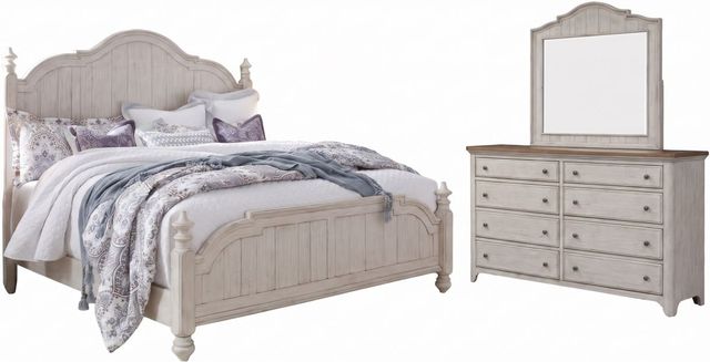 Liberty Furniture Farmhouse Reimagined 3-Piece Antique White/Chestnut King Poster Bed Set-0