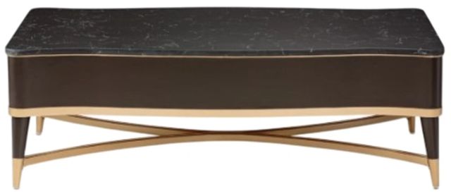 Michael Amini® Malibu Crest Crotch Mahogany Cocktail Table with Gold Legs-3