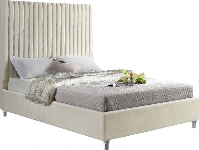Meridian Furniture Candace Cream Velvet Queen Upholstered Panel Bed-0