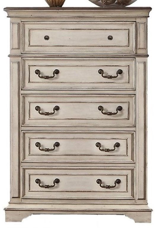 New Classic® Home Furnishings Anastasia 5-Piece Antique Bisque Queen Upholstered Bedroom Set with Chest and Nightstand-3
