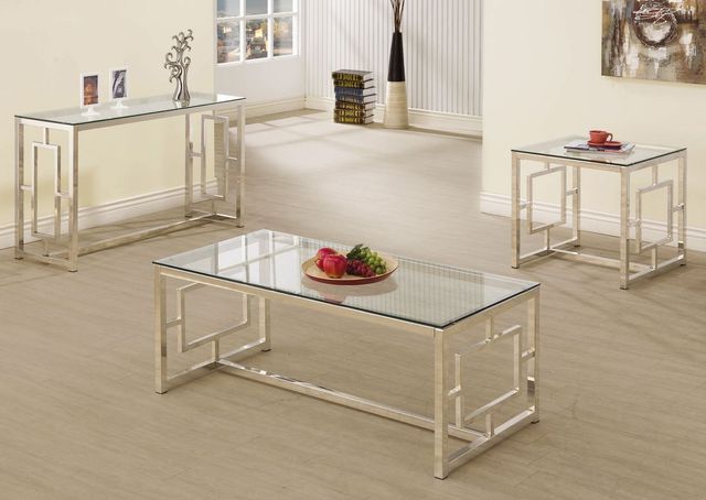 Coaster® Merced Tempered Glass Top Sofa Table with Nickel Square Base-1
