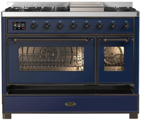 Ilve® Majestic III 48" Midnight Blue Pro Style Dual Fuel Liquid Propane Range with Triple Glass Door and Burnished Trim-1