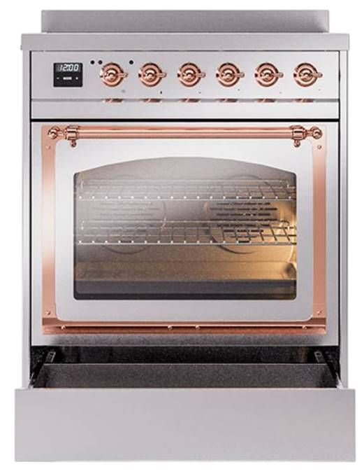 Ilve® Nostalgie II Noblesse 30'' Stainless Steel Pro Style Induction Range with Copper Trim-3