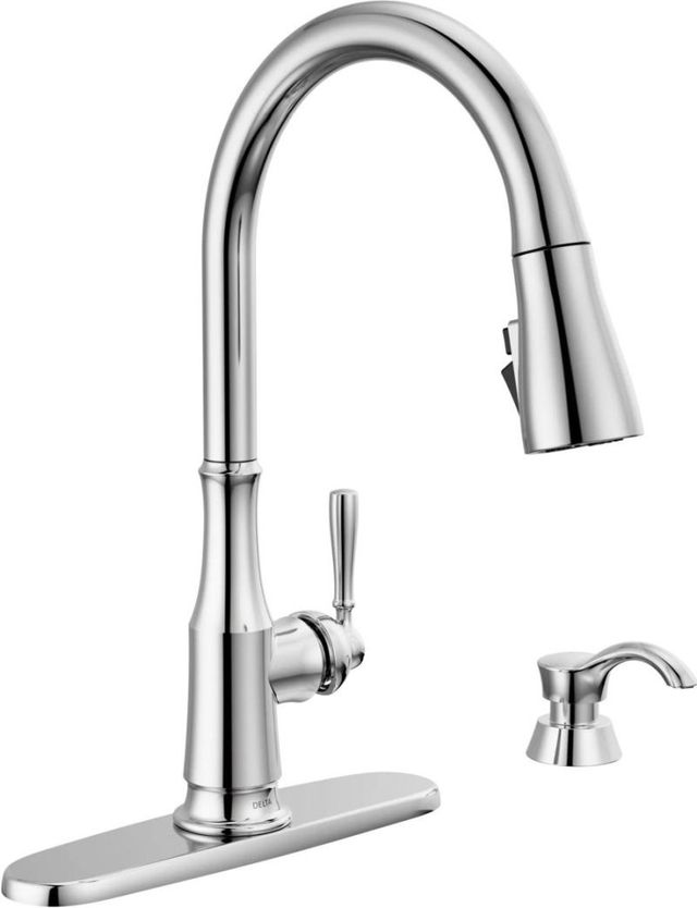 Delta Capertee™ Chrome  Single Handle Pull-Down Kitchen Faucet with Soap Dispenser and Shield Spray Technology-0