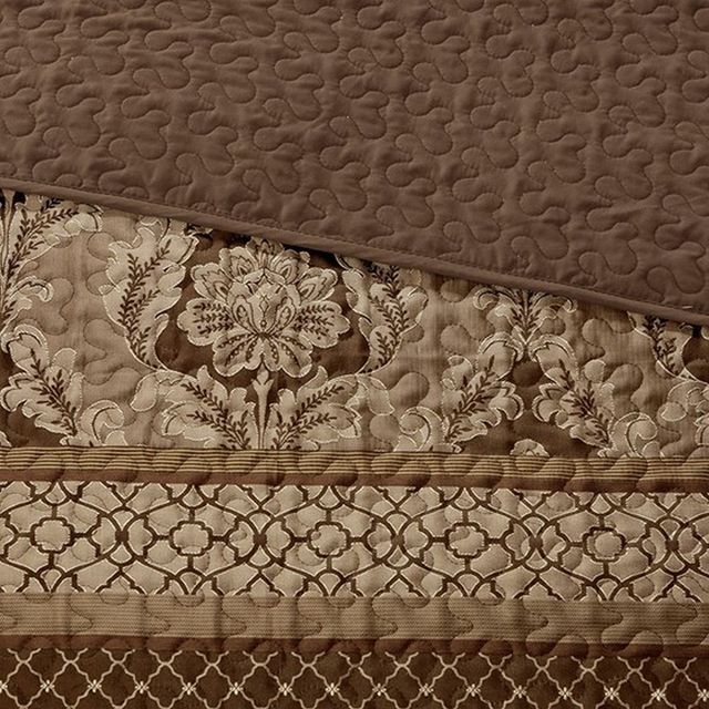 Olliix by Madison Park Brown/Gold King Bellagio 5 Piece Reversible Jacquard Bedspread Set-4