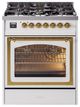 Ilve® Nostalgie II Noblesse 30" White Pro Style Dual Fuel Range with Brass Trim-0