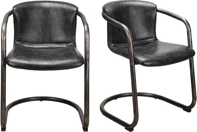 Moe's Home Collection Freeman 2-Piece Onyx Black Leather Dining Arm Chair Set-3