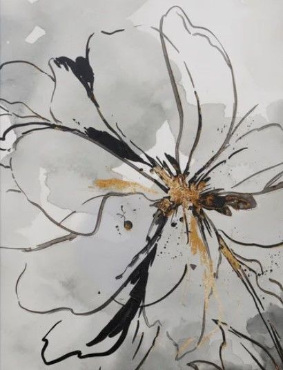Stylecraft Floral Sketch II Black/Gold/Gray/Light Gray Wall Art-1