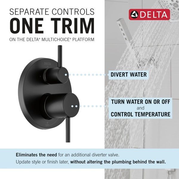 Delta Modern 14S Matte Black Shower Trim with Fixed Head & Hand Shower-2
