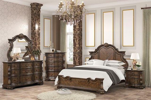 Furniture of America® Leovanni 4-Piece Dark Brown Traditional Queen Bedroom Set-0