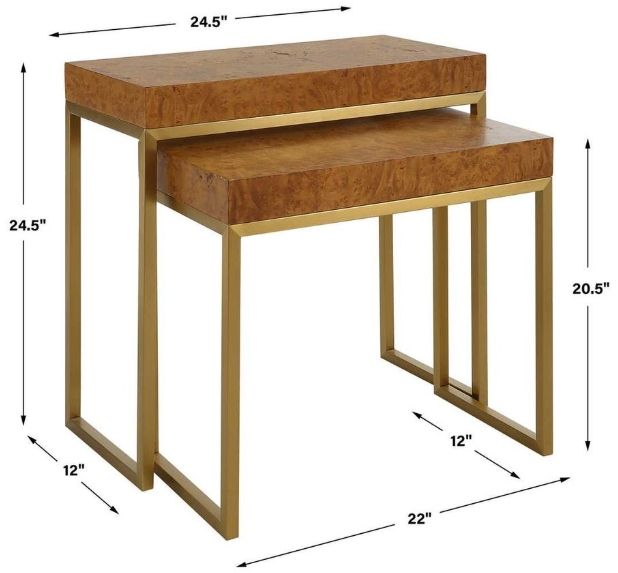 Uttermost® Burl-esque Brown 2-Piece Nesting Table with Brushed Brass Frame-2