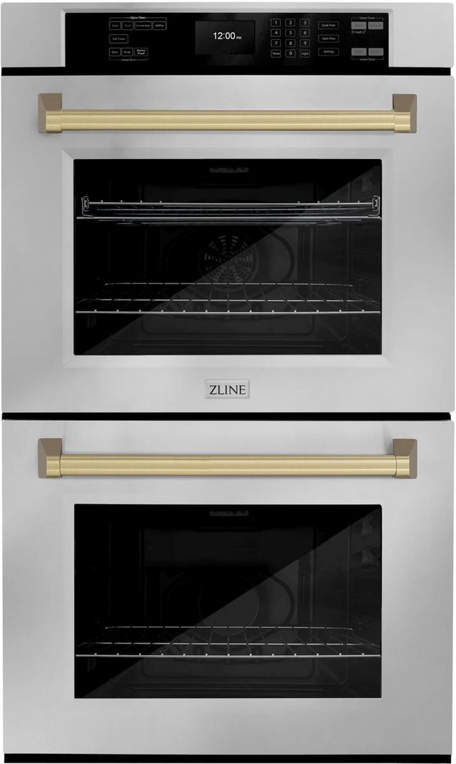 ZLINE Autograph Edition Professional 30" Stainless Steel Double Electric Wall Oven with Champagne Bronze Accents