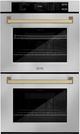ZLINE Autograph Edition Professional 30" Stainless Steel Double Electric Wall Oven with Champagne Bronze Accents-0