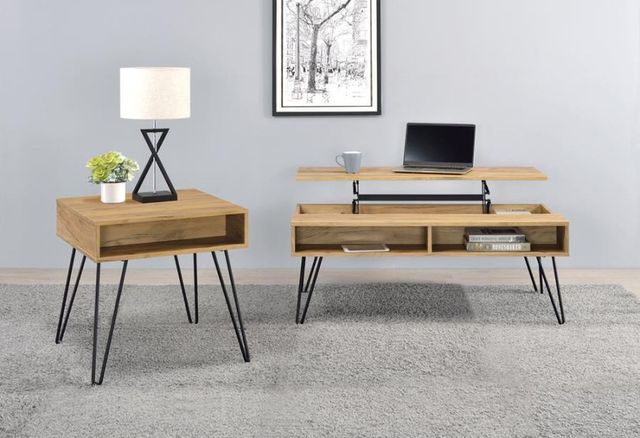 Coaster® Fanning Golden Oak End Table with Black Hairpin Leg-2