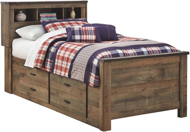 Trinell Twin Bookcase Storage Bed - Brown Trinell Twin Bookcase Storage Bed - Brown