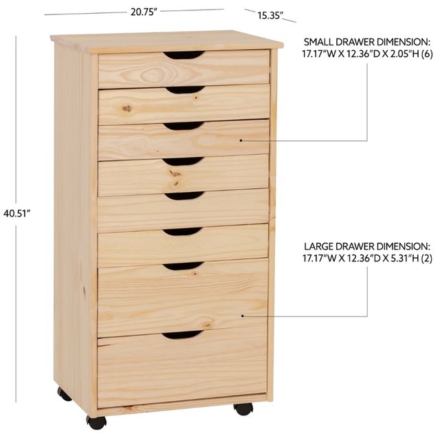 Linon Rudy Unfinished Brown Rolling Storage Cart-2