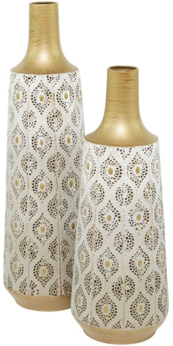 Deco Marche 2-Piece White Vase Set with Diamond Pattern-1