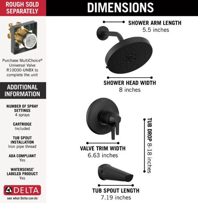 Delta Galeon® 17T S Matte Black Tub Shower Trim with UltraSoak-3