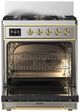Ilve® Majestic III 30" Stainless Steel Pro Style Dual Fuel Natural Gas Range with 5 Black Brass Burners and Brass Trim-1