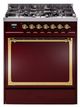 Ilve® Nostalgie II Noblesse 30'' Burgundy Pro Style Dual Fuel Range with Brass Trim-0