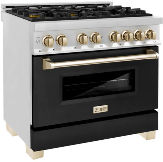 ZLINE Autograph Edition 36" Stainless Steel Pro Style Dual Fuel Range with Black Matte Door-2