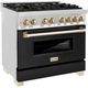 ZLINE Autograph Edition 36" Stainless Steel Pro Style Dual Fuel Range with Black Matte Door-2