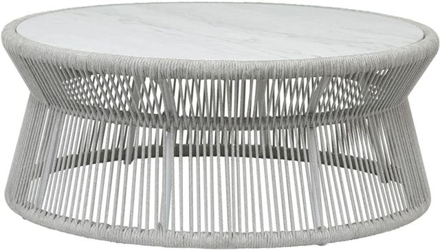 Sunset West Miami White Marble/Natural Fibers Outdoor Coffee Table with Frost Metal Base-0