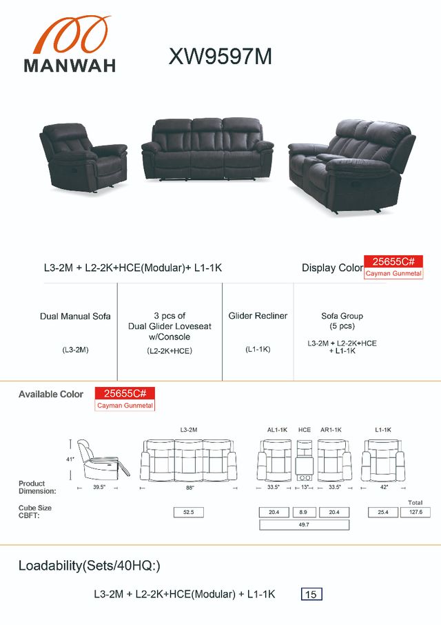 Cheers Man Wah Cayman Dual Reclining Sofa-1