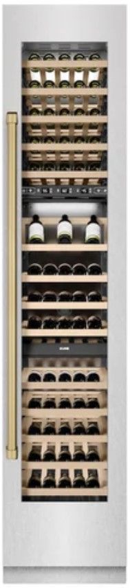 ZLINE Autograph Edition 18" 9.0 Cu. Ft. Triple Zone 68 Bottle Right Hinge Column Wine Cooler in Satin Stainless Steel with Champagne Bronze Accents-3