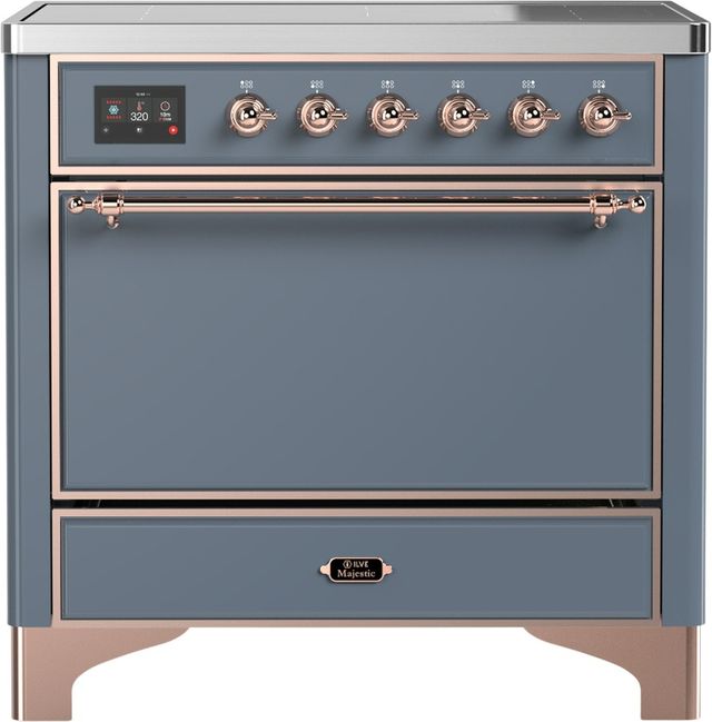 Ilve® Majestic III 36" Blue Gray Pro Style Induction Range with Solid Door and Copper Trim-0